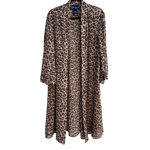 Susan Graver Style Womens Leopard Print Semi Sheer Duster Cardigan Missy Size